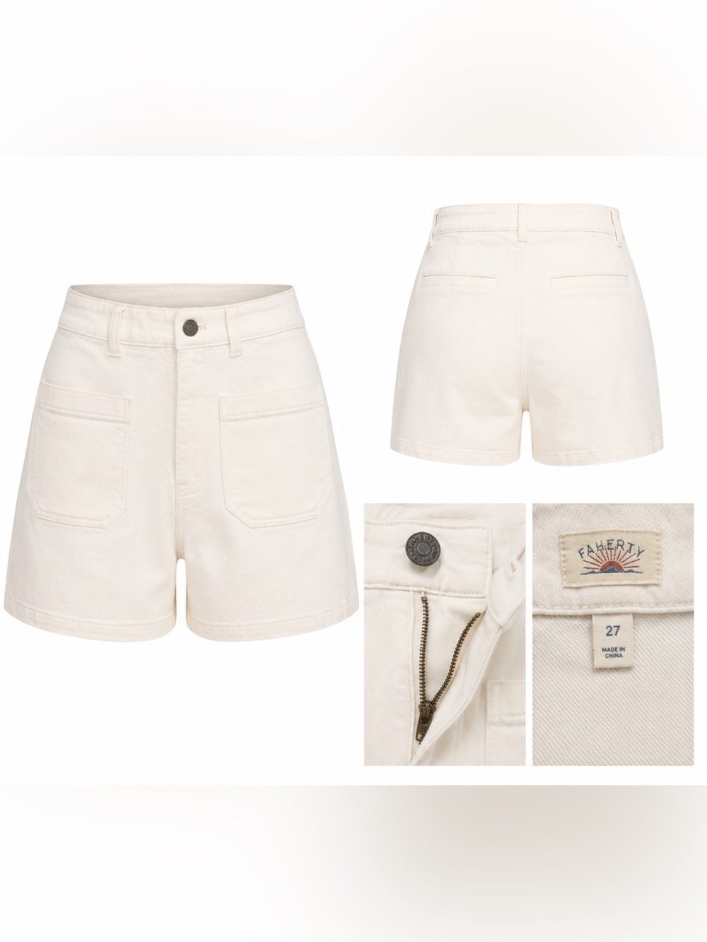 Faherty High Rise Egret Denim Shorts Size 27 Organic Cotton Stretch